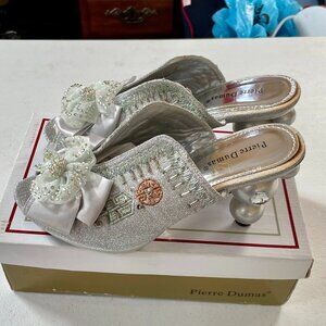 Y2K Pierre Dumas Silver Glitter Mule Heels Size 11 - Sculptural Bubble Heel